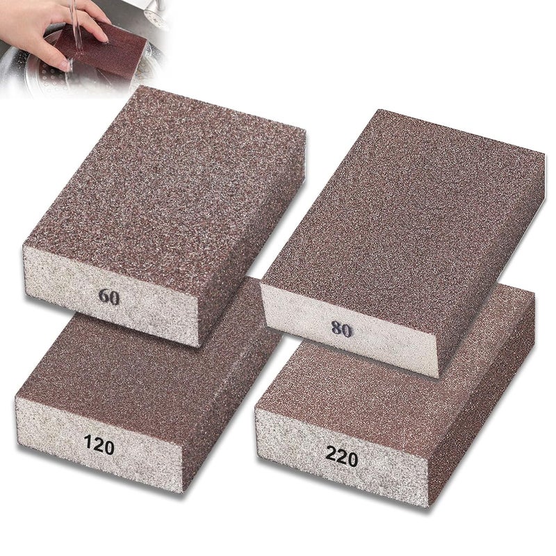 Sunxeke 4 Pack Sanding Sponge,Drywall Sanding Blocks 4 Grits Per Pack (60/80/120/220),Washable and Reusable Sandpaper Block for Wood Furniture,Wall,Pot,Sheetrock,Metal and Brush Sanding - Image 1